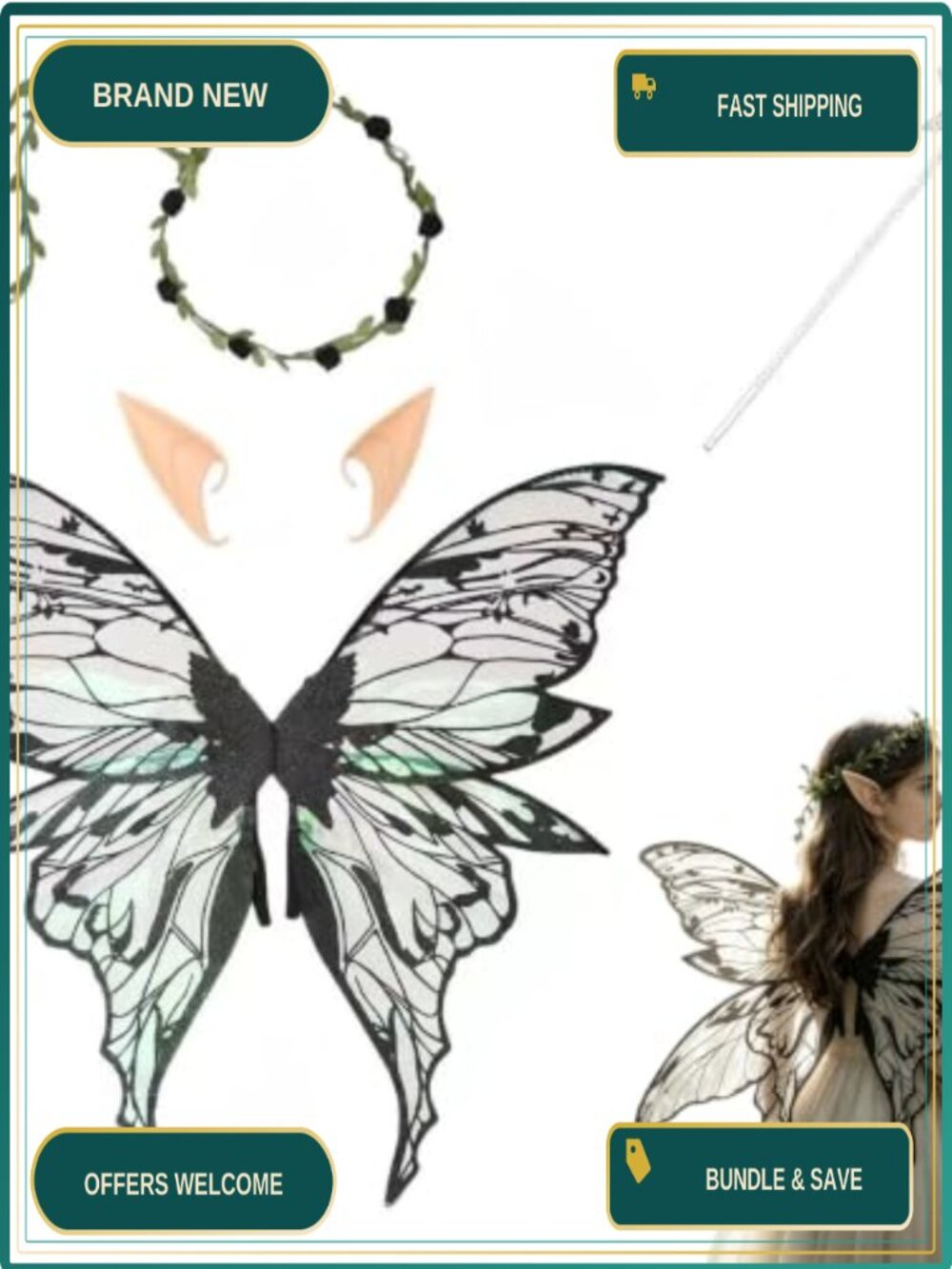 Fairy Wings Costume Set 4 Pcs Halloween Organza Butterfly Accessories